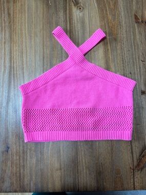 Zara Bright Pink Knit Crop Top with Cross-Back Detail
